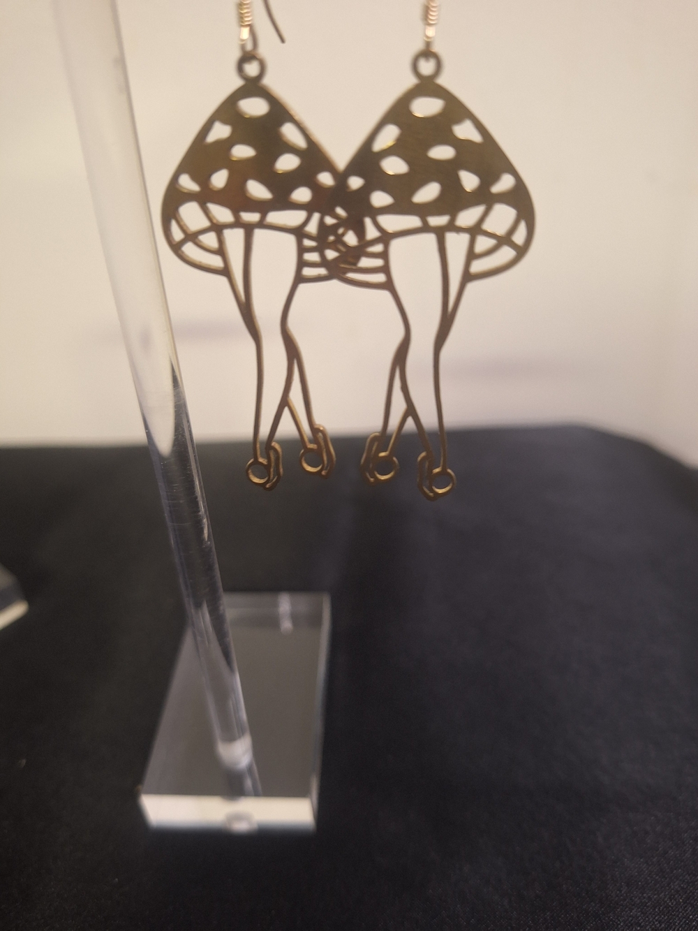 Gold Mushroom Dangle Earrings - Delicate Cutout Design